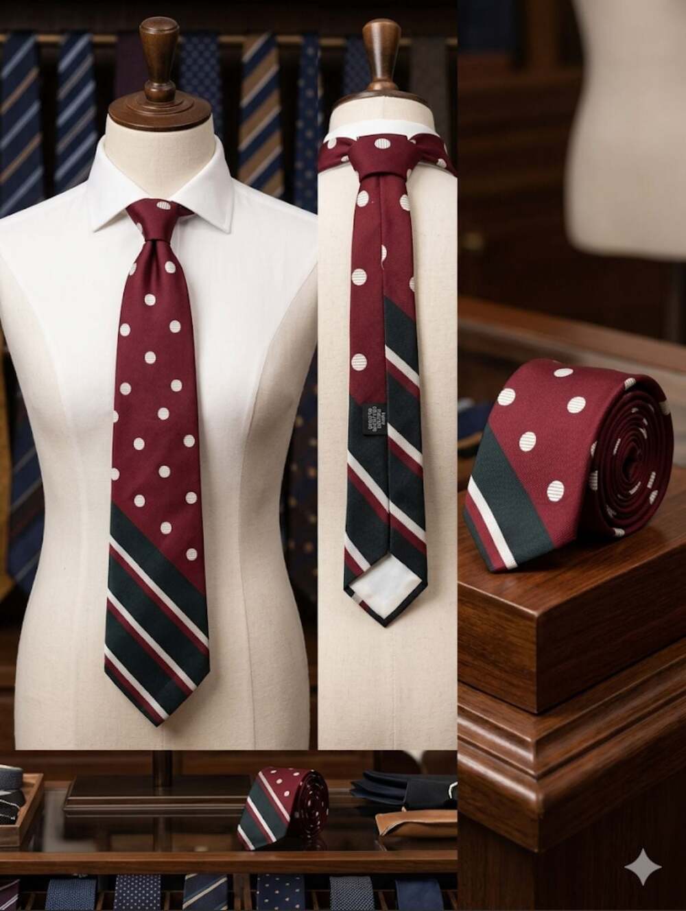 Vintage Red Polka Dot Striped Silk Tipped Tie